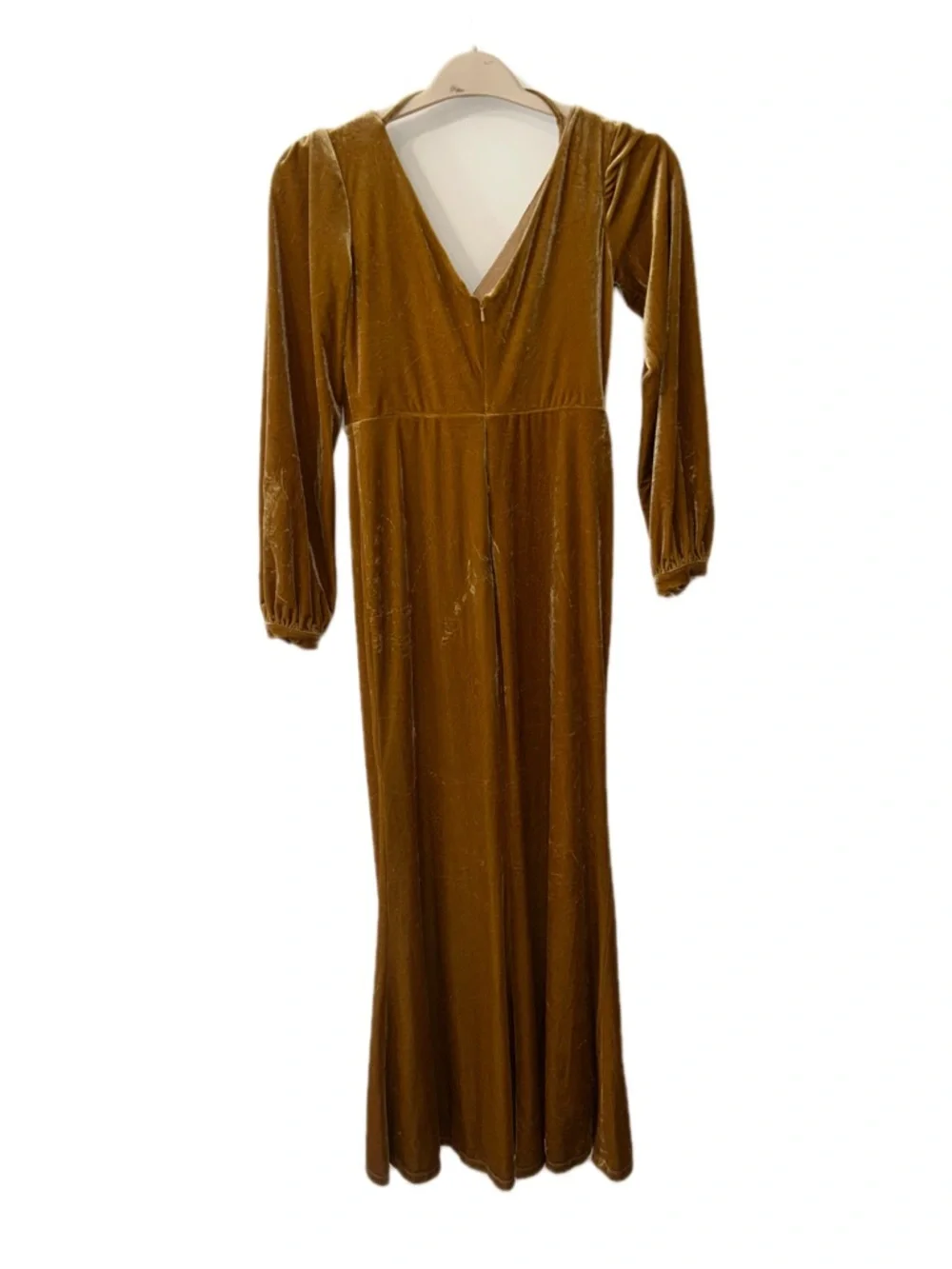 Revelry Giselle Velvet Gold long elegant Dress with an open v neck back Size 4 - Picture 4 of 11